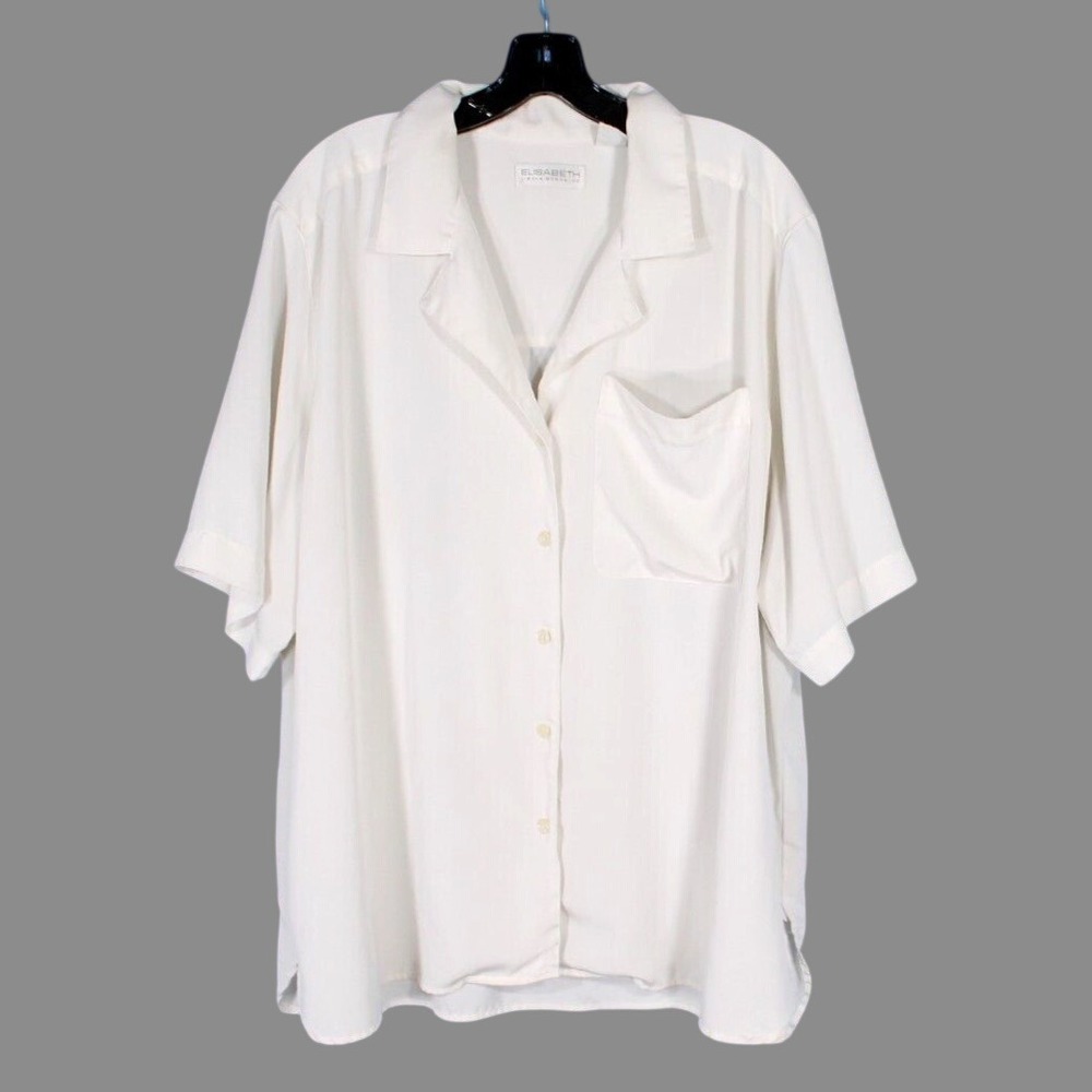 VTG ELISABETH By LIZ CLAIBORNE Off-White SATIN Button-Up 1-POCKET Blouse/Top 18